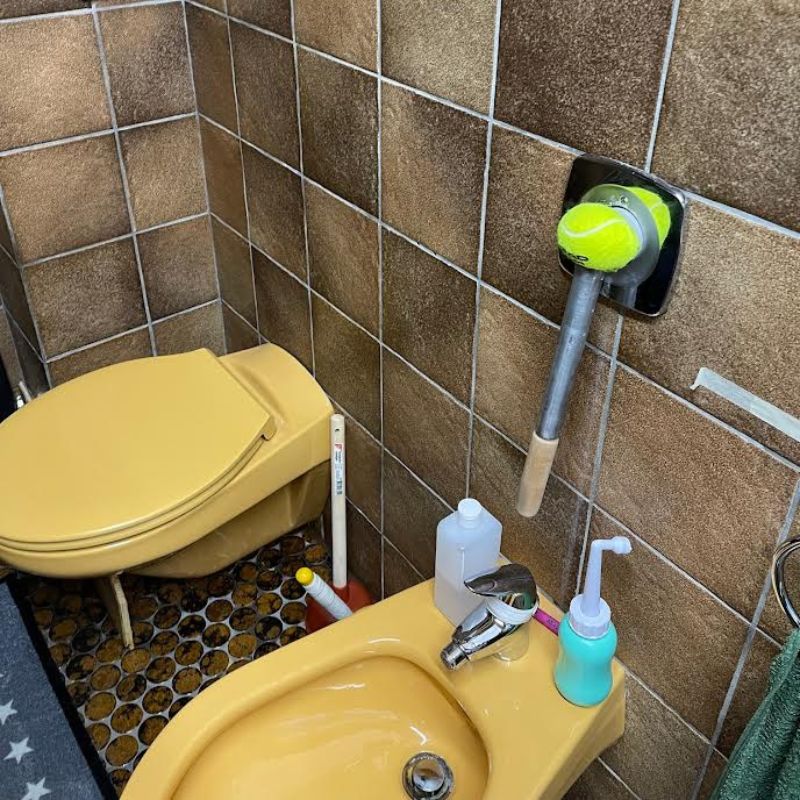 Vorher: gelbes WC und Waschbecken aus den Siebzigern