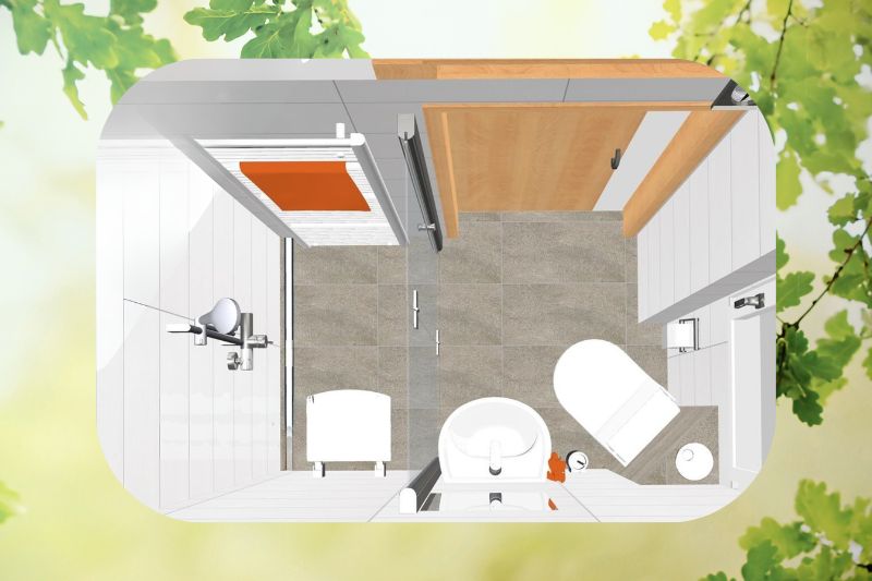 Grundriss eines neu geplanten Bades von oben